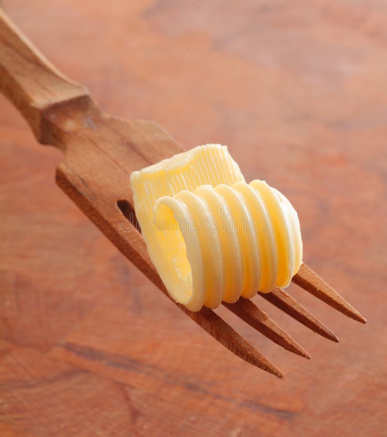 Butter Curl on a Wooden Fork Stock Image Image of dairy, product