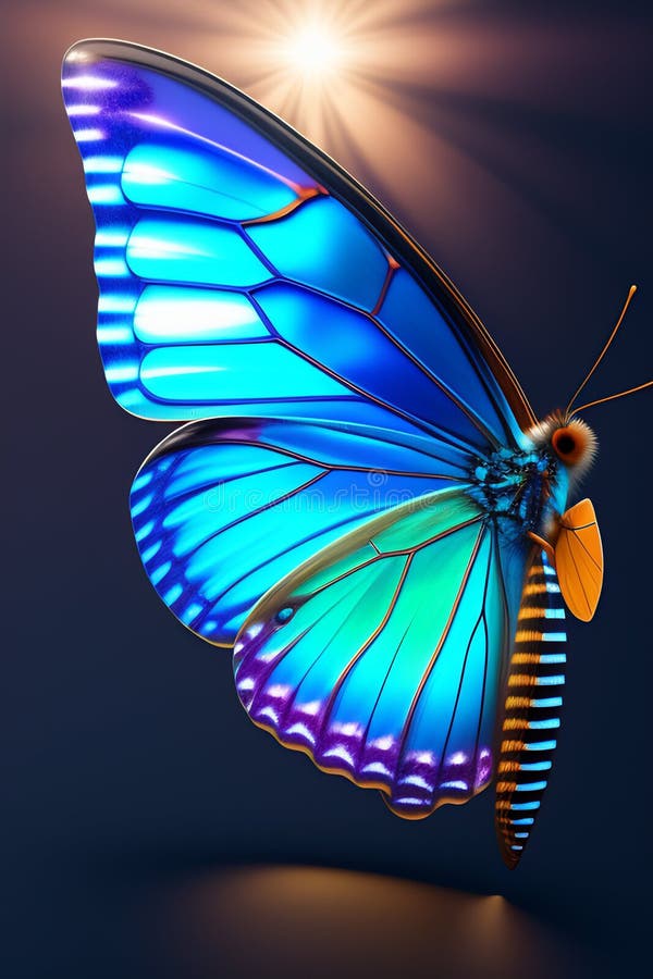 A colorful butterfly with wings, black background - Ai Generated