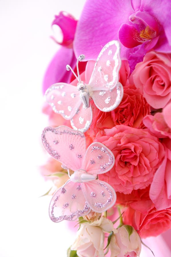 Butterflies on bouquet stock image