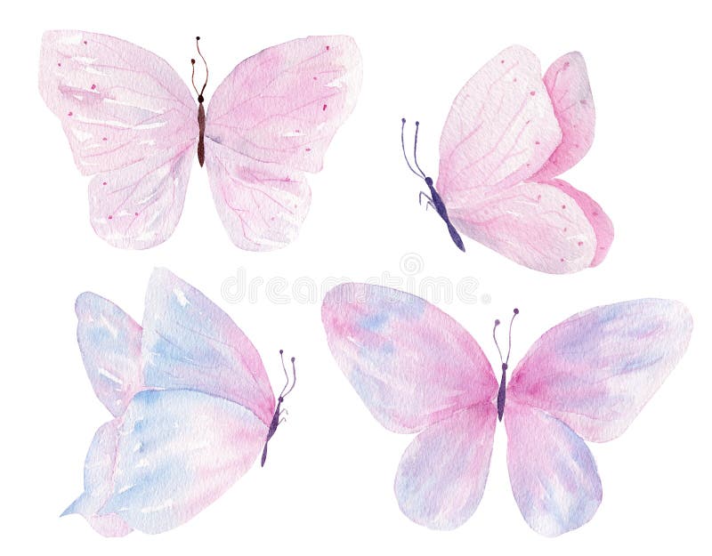 Butterflies Hand Drawn Watercolor Raster Illustrations Set Stock  Illustration - Illustration of brushstroke, paint: 151440924