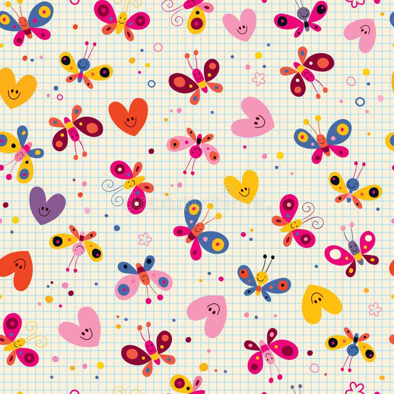 Butterflies and hearts seamless pattern