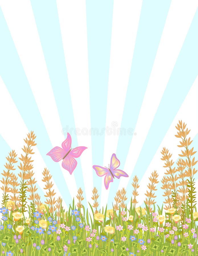 Pink Butterflies Above Blue Flowers Stock Illustrations 5 Pink