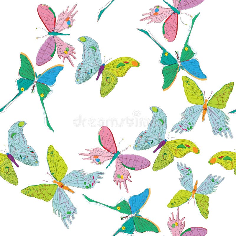 Butterflies Illustrations Dynamic Seamless Pattern Stock Vector ...