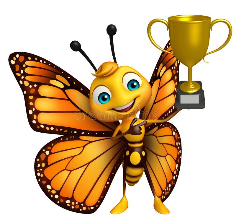 Butterfly Cartoon Character with Winning Cup Stock Illustration -  Illustration of beautiful, butterfly: 69240369