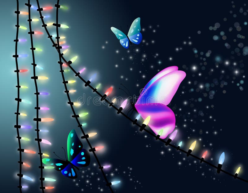 Butterfly And Christmas Lights. Stock Illustration Illustration of
