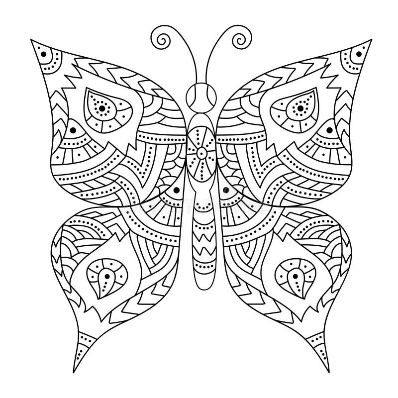 Butterfly. Coloring Page for Adults Antistress in Zentangle Style Stock ...