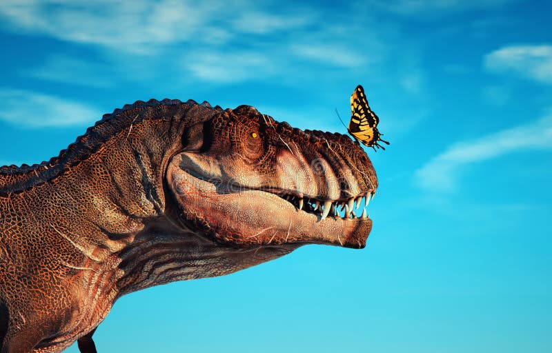 Butterfly on a dinosaur stock illustration. Illustration of history
