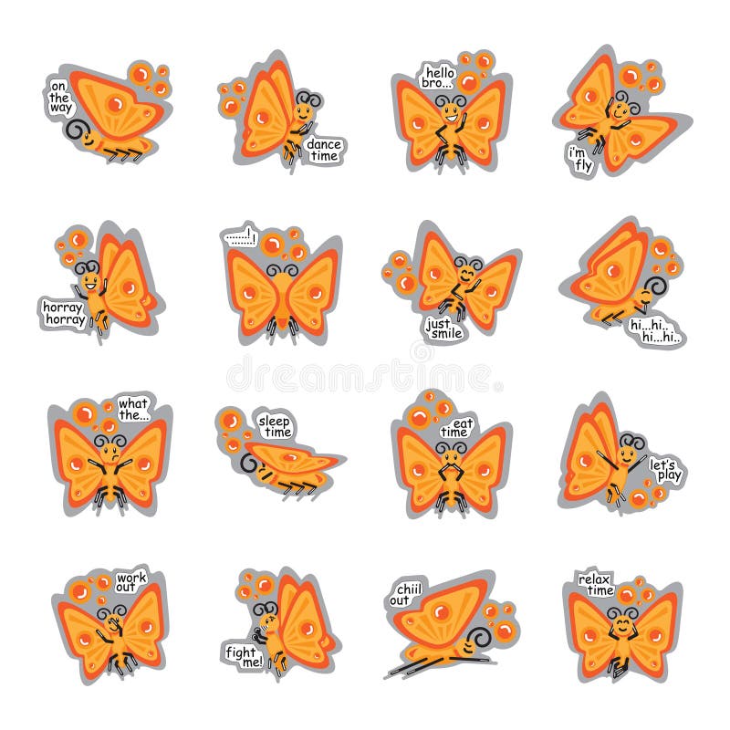 Butterfly emoticon set stock vector. Illustration of sticker 276038508