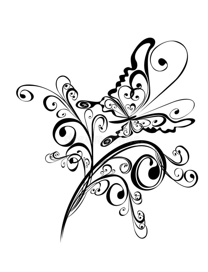 Butterfly and floral ornament, Element for design