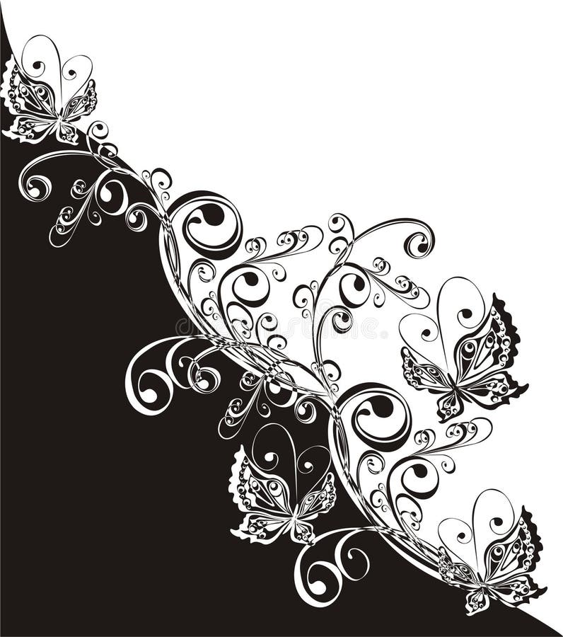 Butterfly and floral ornament, vector illustration