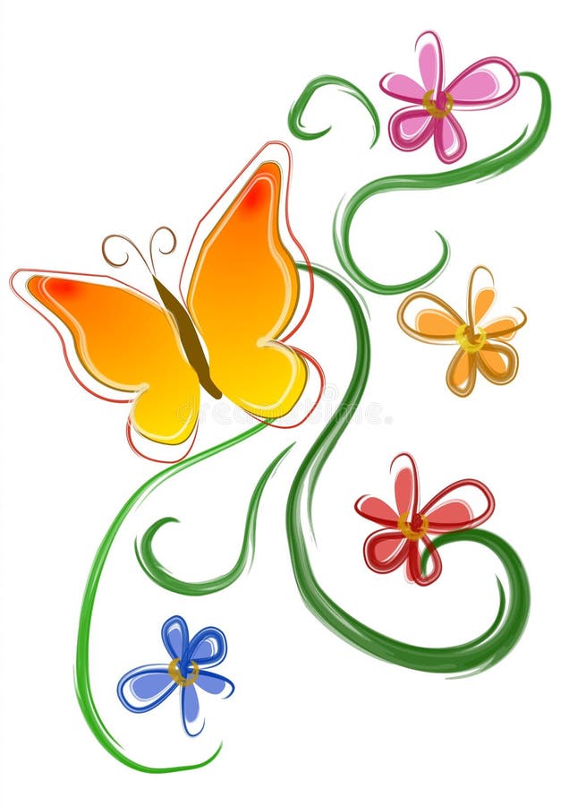 Acortar arte diseno ilustraciones de naranja mariposa flores.