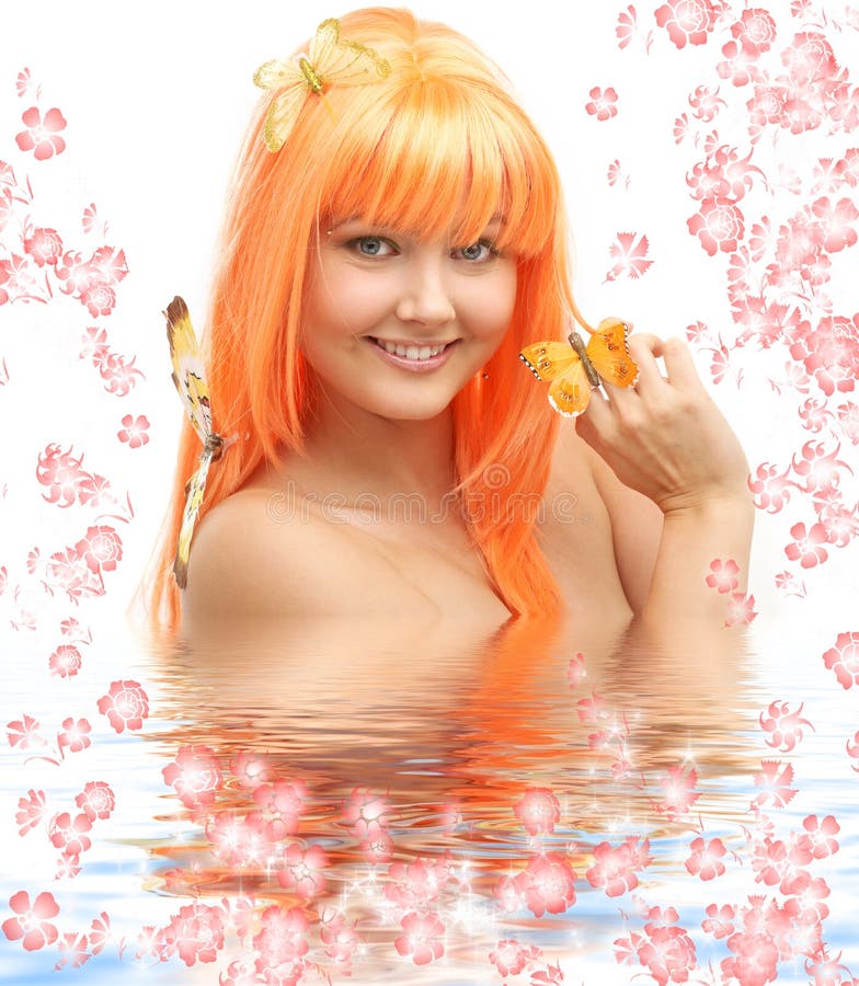 Butterfly girl in water with flowers 2