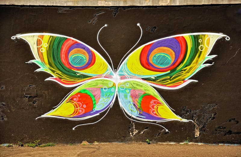 Butterfly Graffiti in the City Editorial Stock Image Illustration of