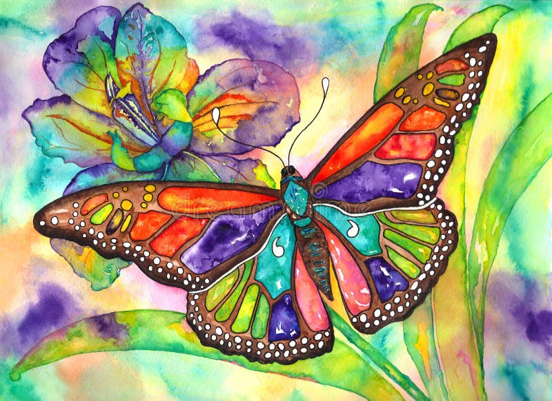 Desgarrando mariposa a acuarela mano la pintura.