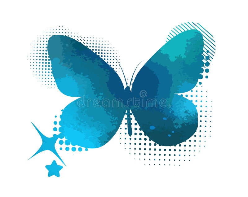 Butterfly isolated logo. Light blue watercolor abstract butterfly. Vector illustration stock illustration