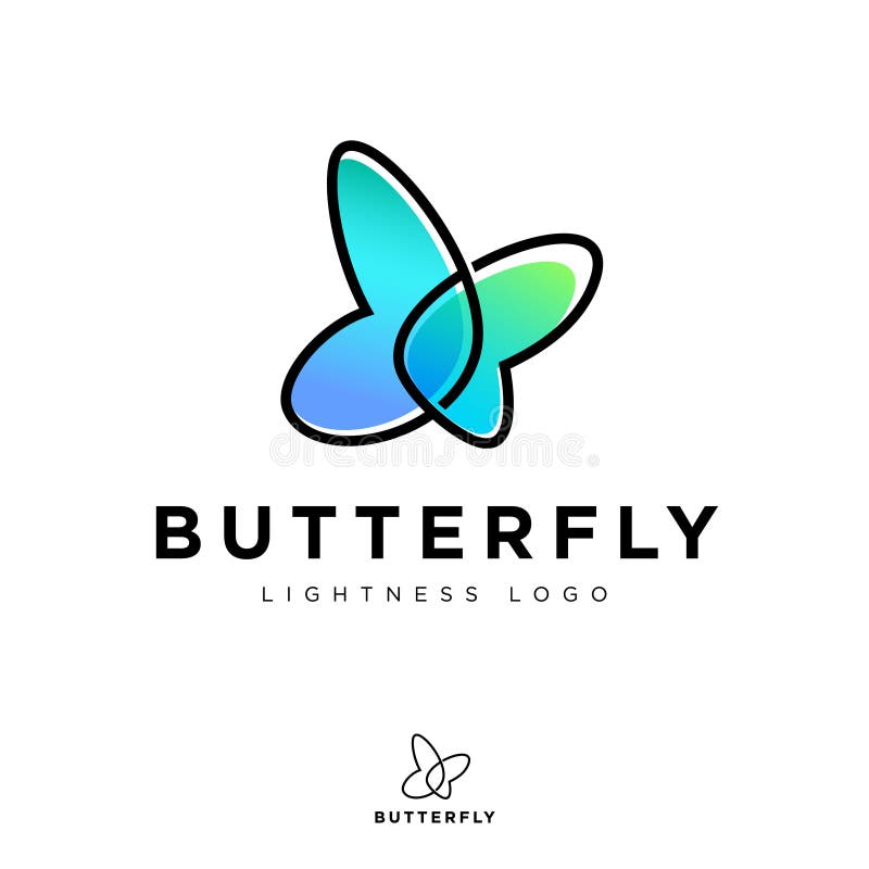 Butterfly logo consist of contour and transparent elements. Lightness icon.