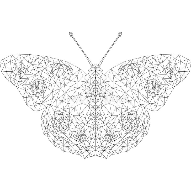 Butterfly in low-poly style with black lines on a white background. Symmetrical crystal illustration insect geometry triangle sty