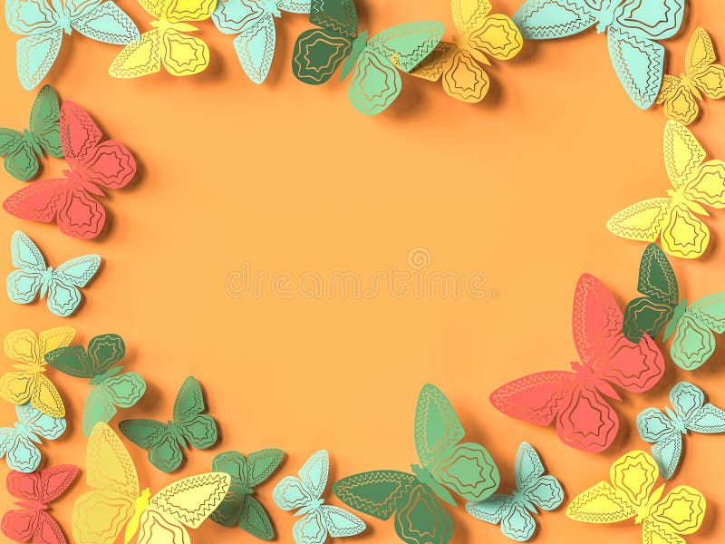 Butterfly paper cutout background. 3d rendering royalty free illustration