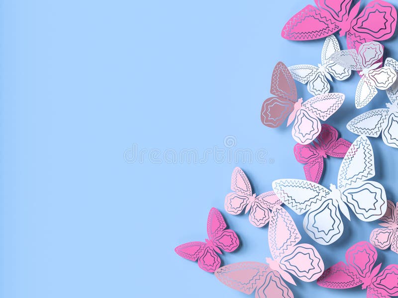 Butterfly paper cutout background. 3d rendering royalty free illustration