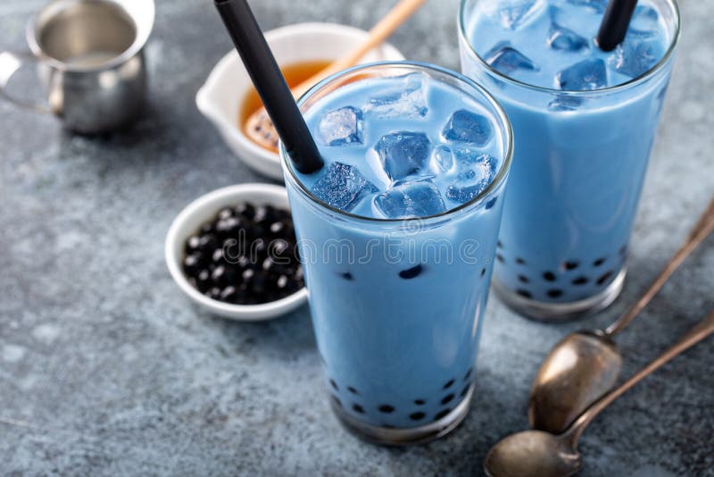 Butterfly Pea Milk Bubble Tea Stock Photo Image of honey, glass