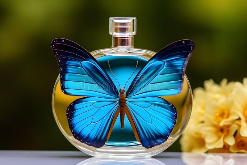Butterfly Perfume Bottle. Neural Network AI Generated Stock Image