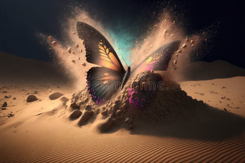 Butterfly rising from the sand in an explosion 2