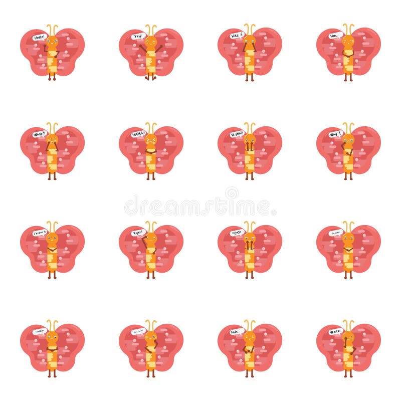 Butterfly Sticker Emoticon Set Stock Vector Illustration of insect