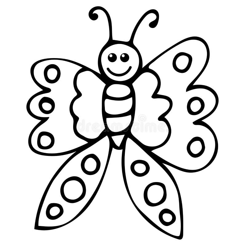 Thin Line Doodle Butterfly, Cartoon Happy Bug Isolated on White ...