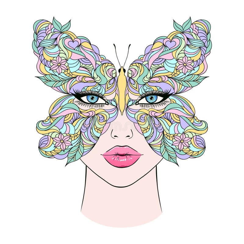 Butterfly and woman face stock vector. Illustration of portrait - 270146354
