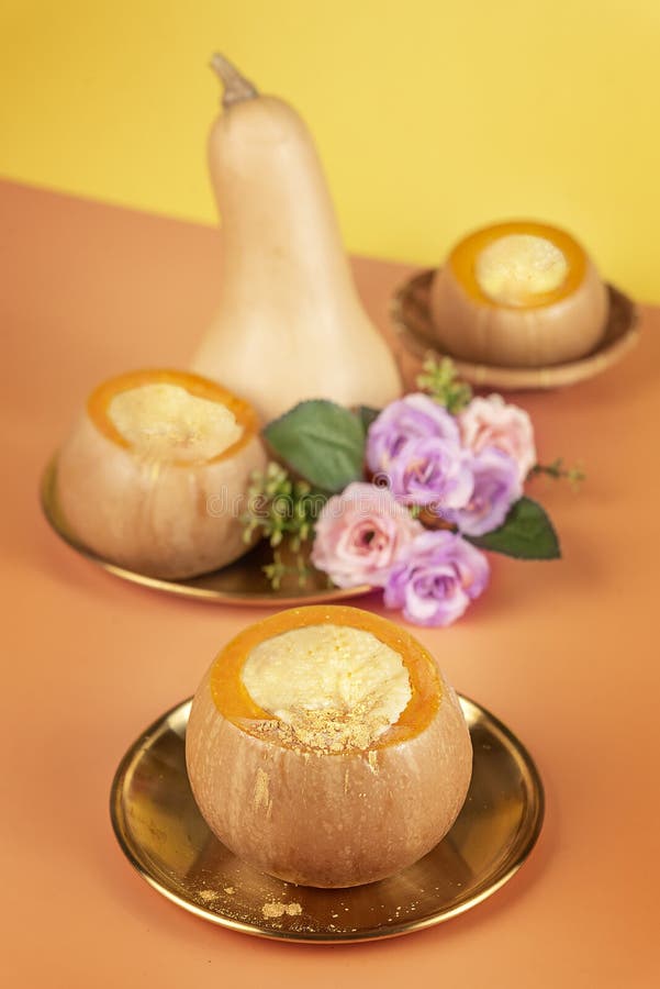 Butternut Squash Dessert with Coconut Milk and Eggs Stock Photo Image