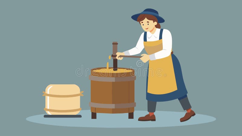 Butter churning Watch as a butter maker uses a traditional churn to turn cream into creamy and delicious homemade butter just like they did in. Vector illustration AI generated. Butter churning Watch as a butter maker uses a traditional churn to turn cream into creamy and delicious homemade butter just like they did in. Vector illustration AI generated