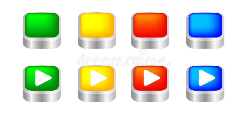 Button square 3d shape for buttons games play isolated on white, colorful modern buttons simple and convex, sphere button flat royalty free illustration