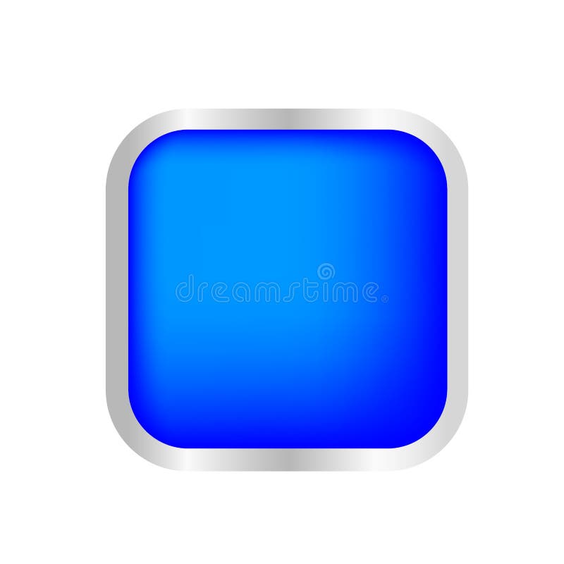 Button square shape blue for buttons games play isolated on white, blue modern buttons simple and convex, square button blue flat vector illustration