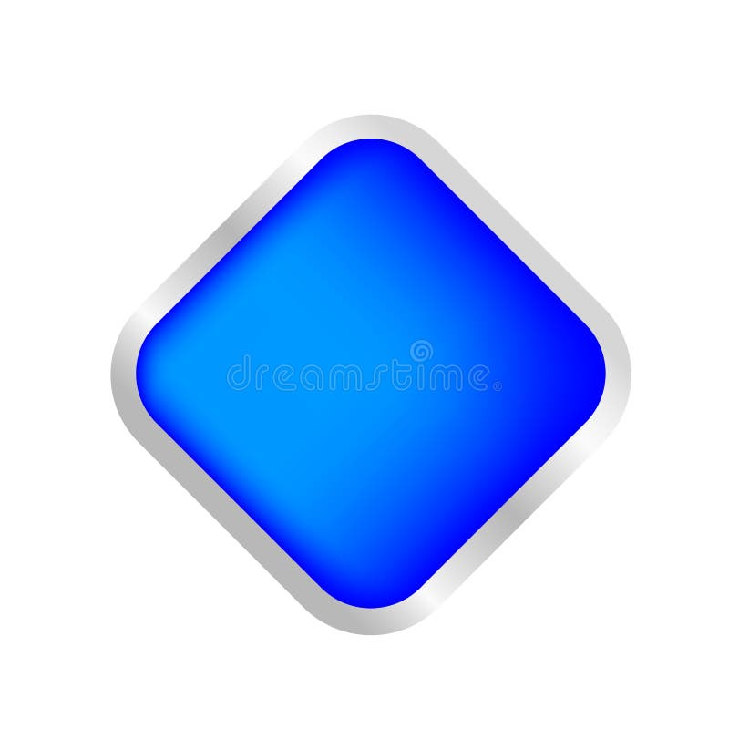 Button square shape blue for buttons games play isolated on white, blue modern buttons simple and convex, square button blue flat stock illustration