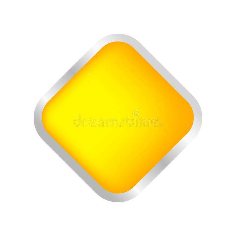 Button square shape yellow for buttons games play isolated on white, yellow modern buttons simple and convex, square button yellow vector illustration