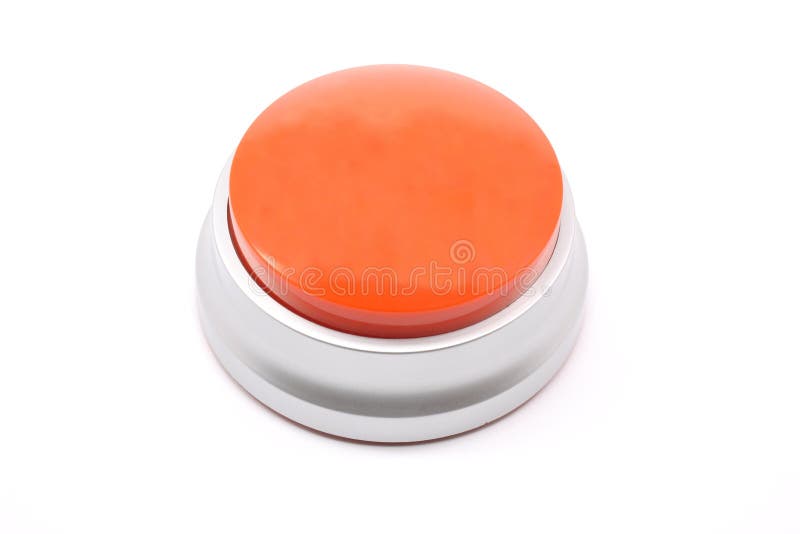 Large, red, push button photographed on a white background. Large, red, push button photographed on a white background