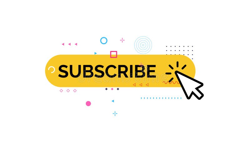 Button of subscribe, funny and colorful style icon. Media Channel Subscription, click on yellow button with geometric design element. Vector illustration