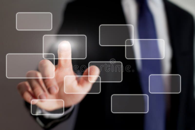 Pushing Button on a Touch Screen Interface Stock Image Image of high