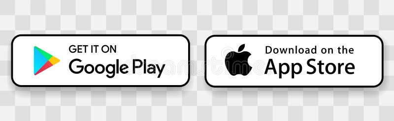 Buttons black color Apple App Store, Google Play Store. Mobile app download  button with shadow. Isolated on a transparent background - stock vector  Stock Vector