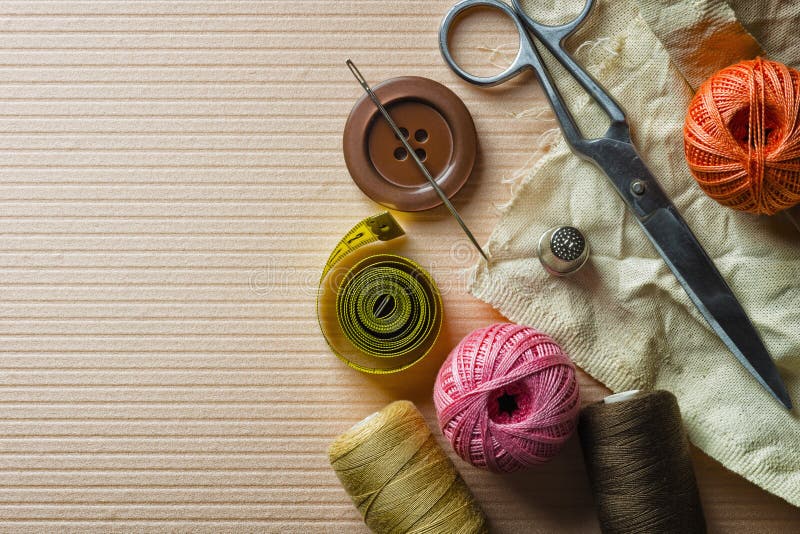 Buttons Needles Thimble and Other Items for Sewing Stock Photo Image