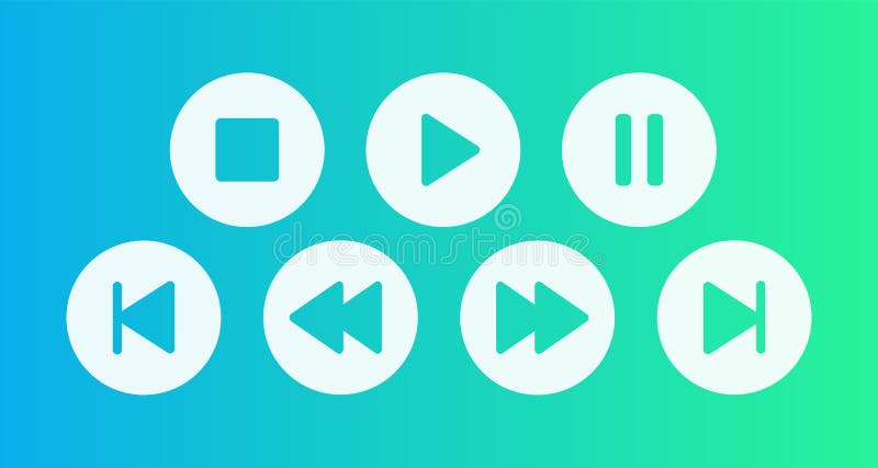 Buttons for player play, stop, pause, fast forward ant etc. Vector illustration on green background stock illustration