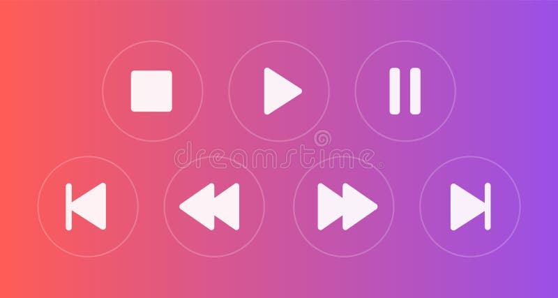 Buttons for player play, stop, pause, fast forward ant etc. Vector illustration on violet background vector illustration