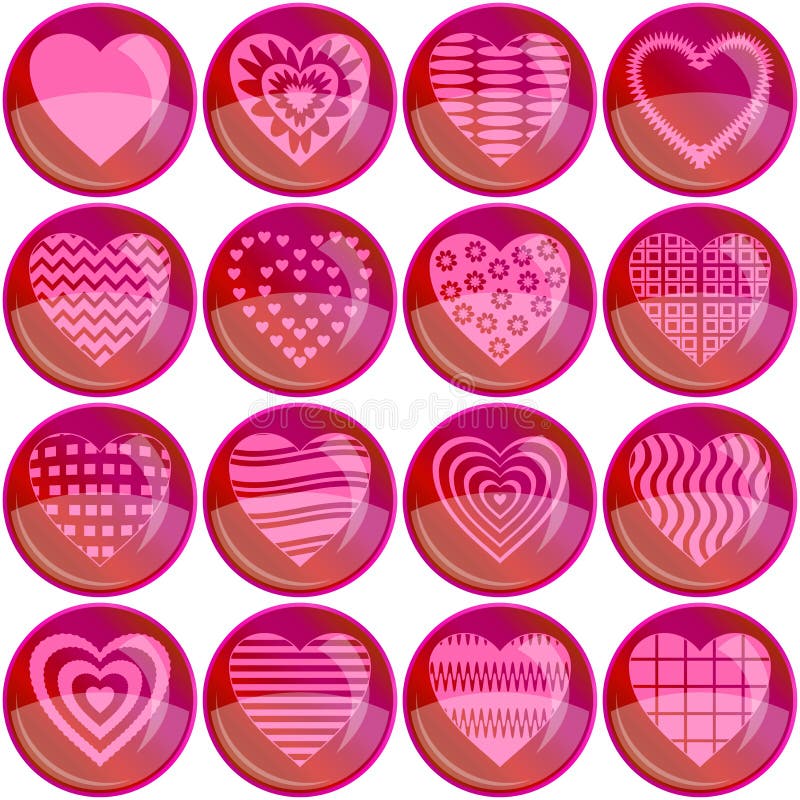 Buttons, valentine heart, set