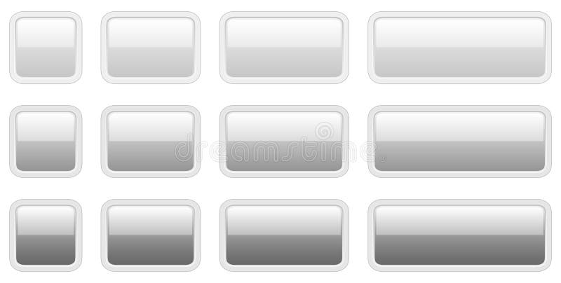 Buttons white gray square and rectangle shapes collection, interesting navigation panel for website with shiny light buttons stock illustration