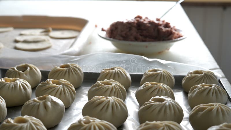 Buuza process making factory traditional asian manti stock video footage