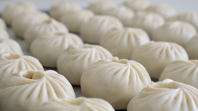 Buuza process making factory traditional asian manti stock video footage