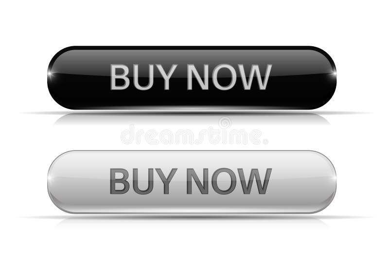 Buy now glass buttons. Black and white shiny 3d icons