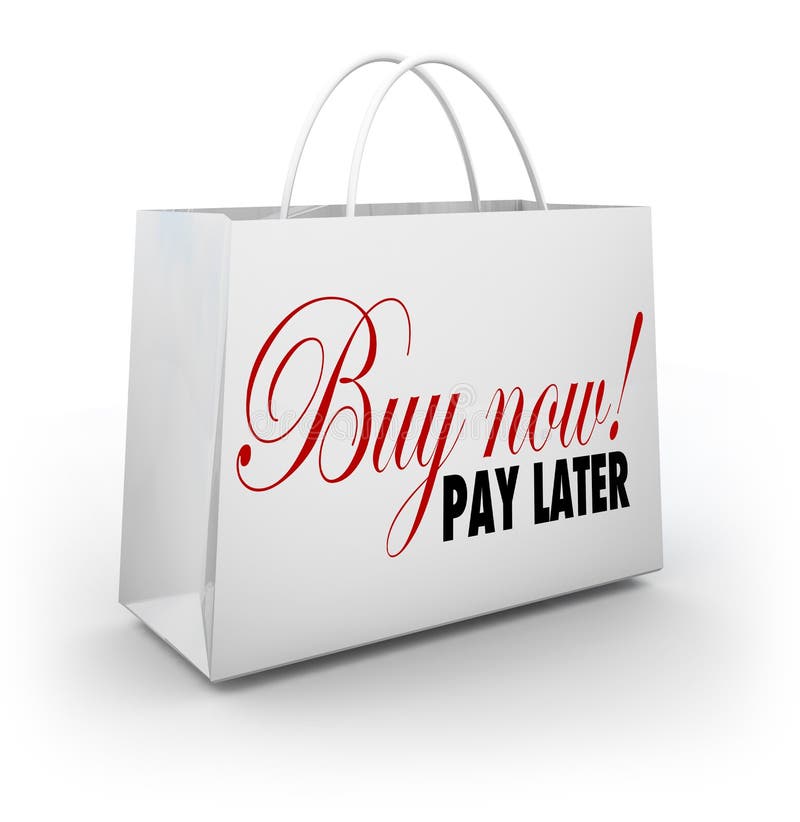 Buy Now Pay Later Words Shopping Bag Credit Financing Offer Deal Stock Illustration ...
