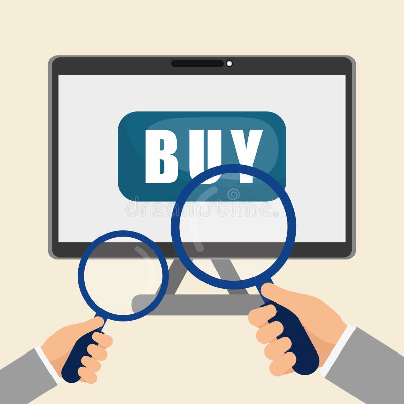 Buy Online Over White Background, Computer Design Stock Vector