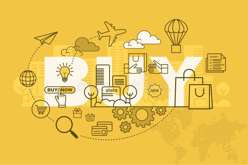 BUY website banner concept with thin line flat design royalty free illustration